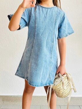 Zara girls denim shirt dress size 9 youth LIKE NEW light wash spring stretch